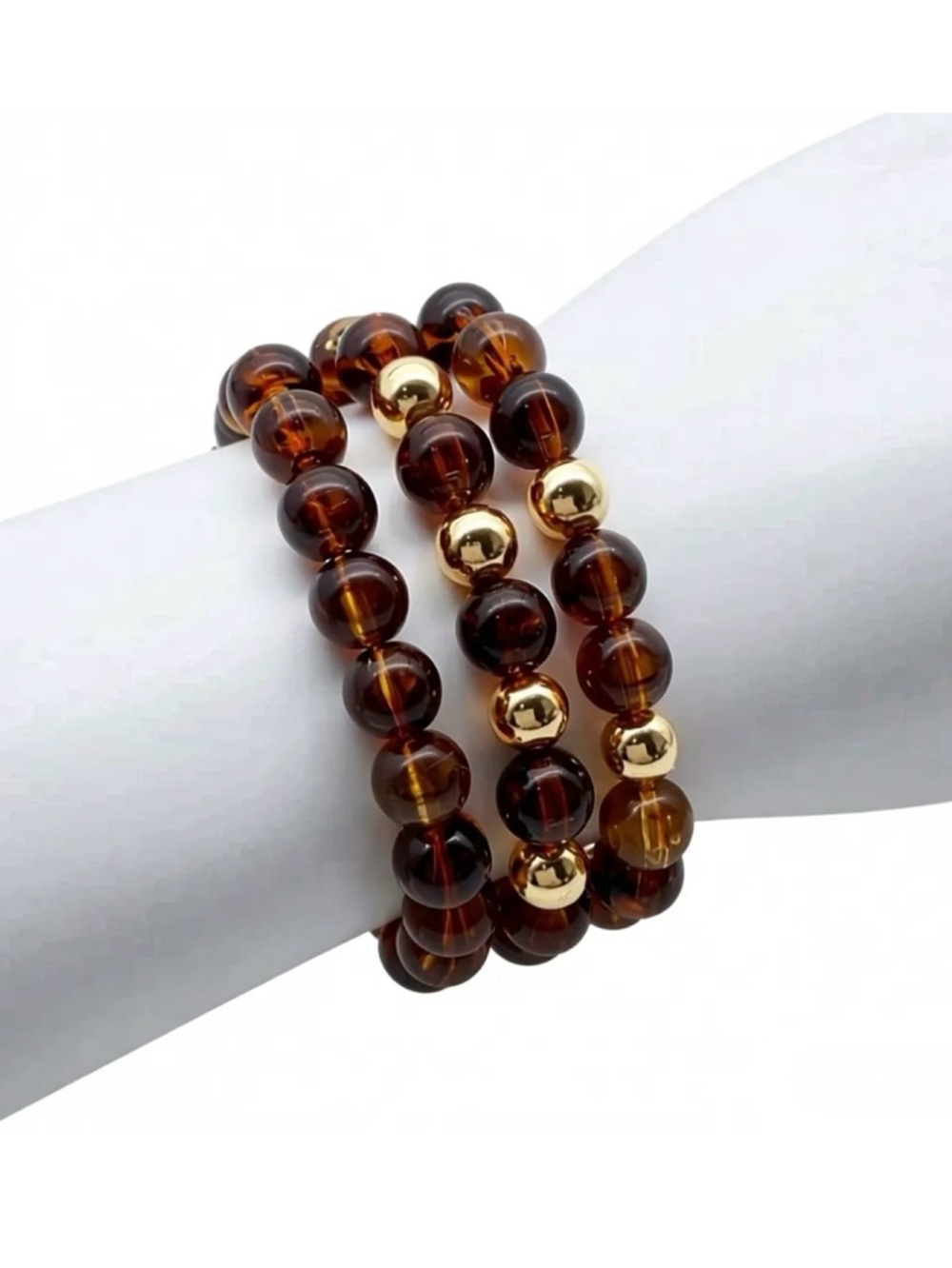 Polished Agenda Tortoiseshell & Gold Tone Beaded Stretch Bracelet Set (NWT)